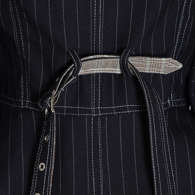 

Design Patchwork Slim Waist Women Coat Striped V-neck Long Sleeve Sashes Chic Veste Femme 2021 Spring New Short Outwear 13A146