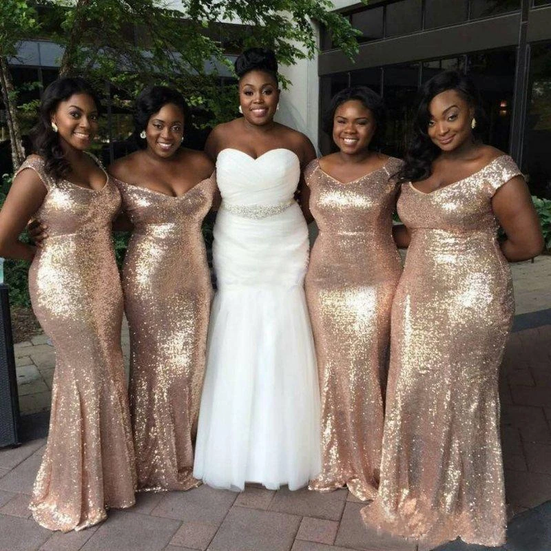 

Custom Made Mermaid Bridesmaid Sequins Long Beach Wedding Guest Party Gowns Floor Length Maid Of Honor Dresses