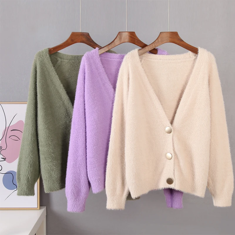 

Elegant Long Sleeve Mohair Sweater Women 2020 New Single-Breasted Female Short Cardigan Soft Flexible Knitted Outwear