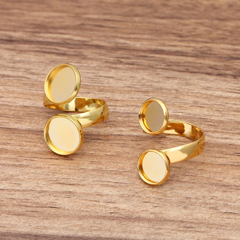 

5pcs Gold Plated Brass Double Blank Ring Setting Base Fit Round Glass Cabochon Cameo Rings Bezels Tray Jewelry Making Components