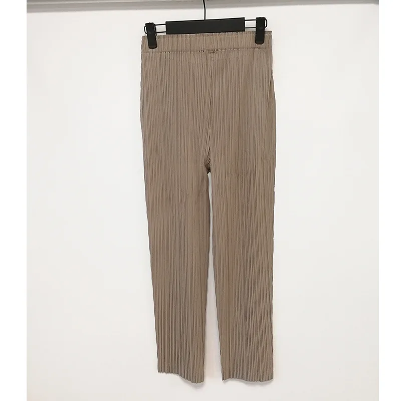 

TVVOVVIN Summer Black Simple Straight Casual Pants High Waist Elasticity Pleated Casual Ankle-length Pants K69I