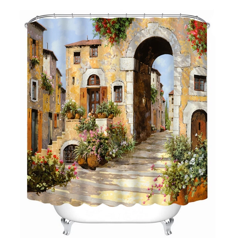 3D вид занавеска для душа цветы пейзаж настенный узор Водонепроницаемая ванной