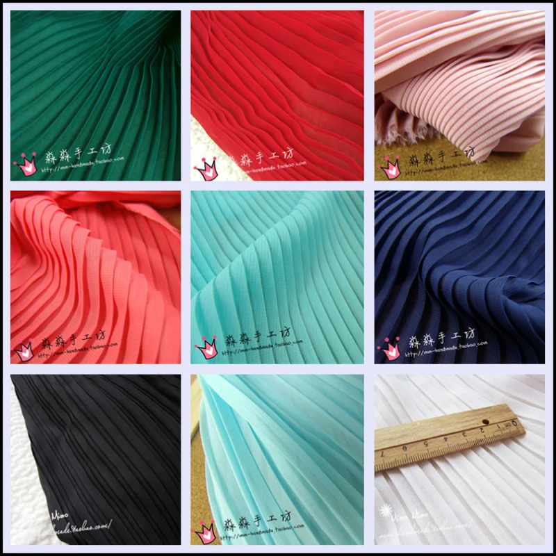 1psc  multi-color Pleated Chiffon fabric pleated fabric solid color for organ dress skirt crushed (pleated 0.5m)