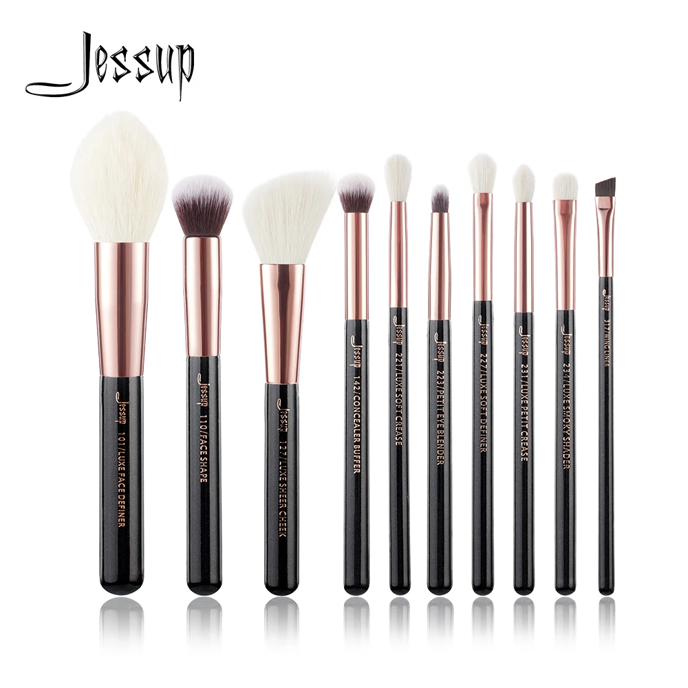 Набор кистей для макияжа Jessup Black / Rose Gold Профессиональный набор кисточка основа