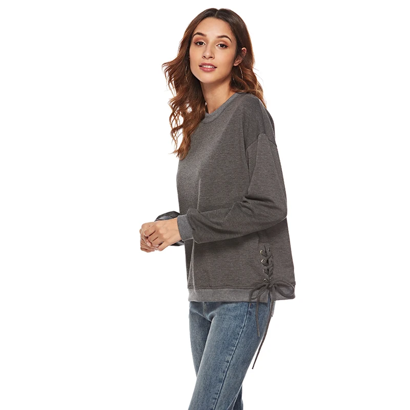 Осенние женские толстовки с круглым вырезом свитшоты боковым швом Свободный