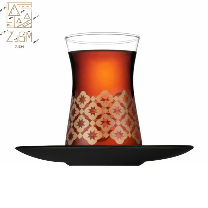 

Eastern Europe Court Style Gold Applique Cup Noble Elegant Teacups Coffee Espresso Glass Turk Kahvesi Black Tea Plate Set
