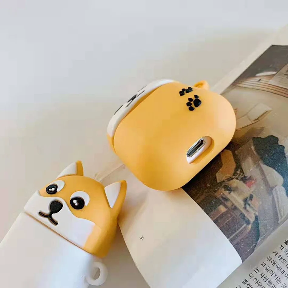 Для AirPods чехол 3D милый забавный мультяшный черный белый Хаски желтый Сиба чехол для Airpods 2/i10/i11 TWS Защитная крышка