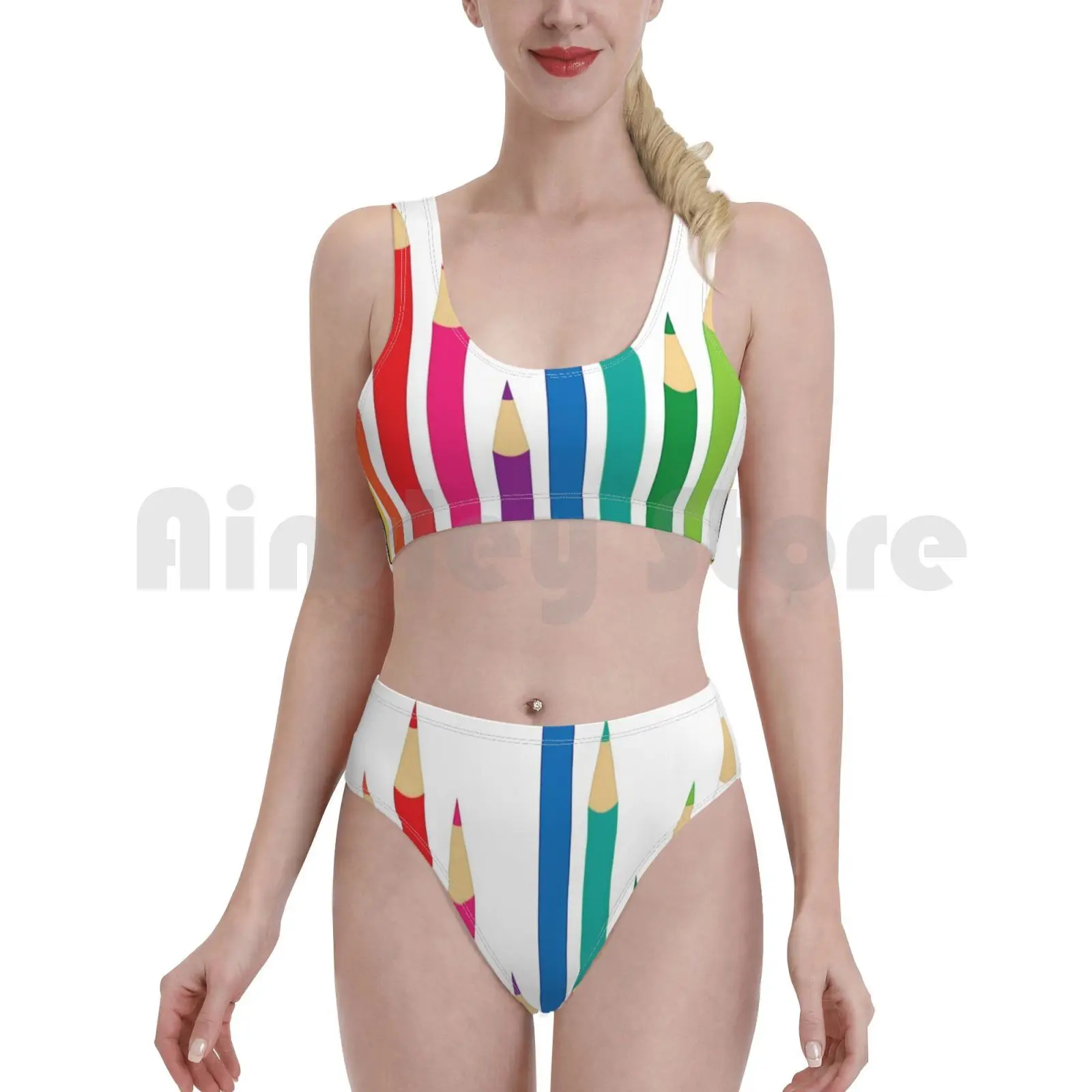 Цветные карандаши купальник бикини с подкладкой высокой талией | Женская одежда