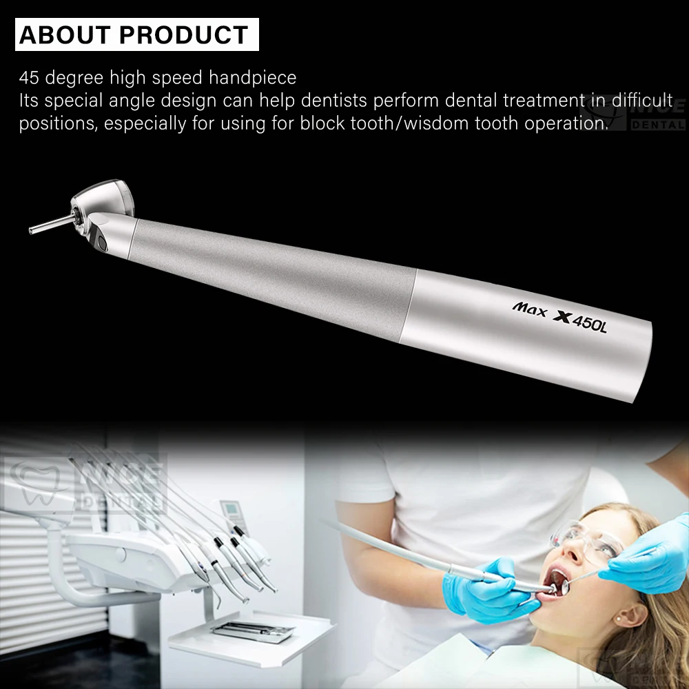Dental 45 Degree Kavo Type Mini Head High Speed Handpiece Fiber Optic LED Coupling Air Turbine Hand Piece X450L
