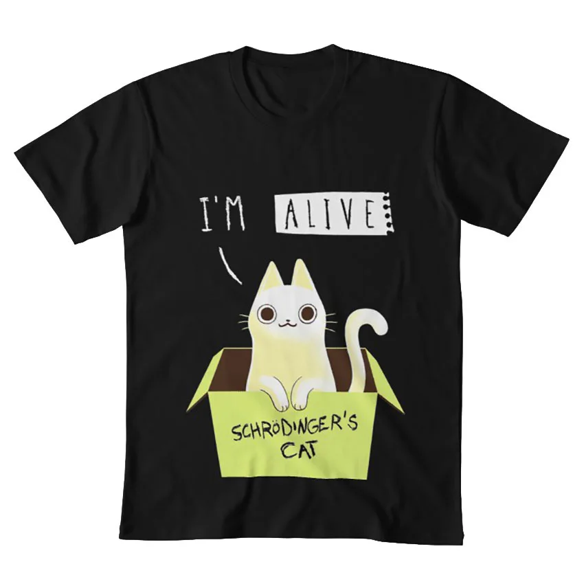 Кот шродингера: живой! Футболка schrodingers cat schrodinger Милая кошка|Мужские футболки| |