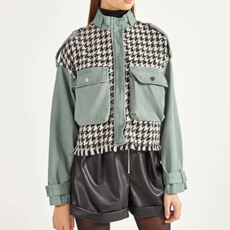 Женская куртка с карманами KUMSVAG винтажная Свободная длинным рукавом уличная