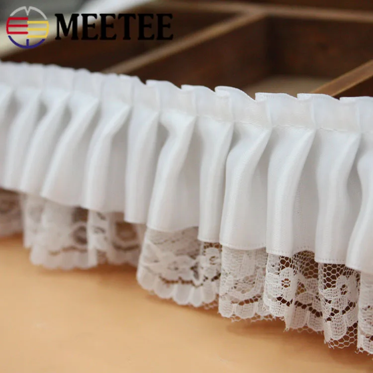 10 м Meetee 6 см двухслойные белые шифоновые кружева 3D плиссированные шнурки пушистая