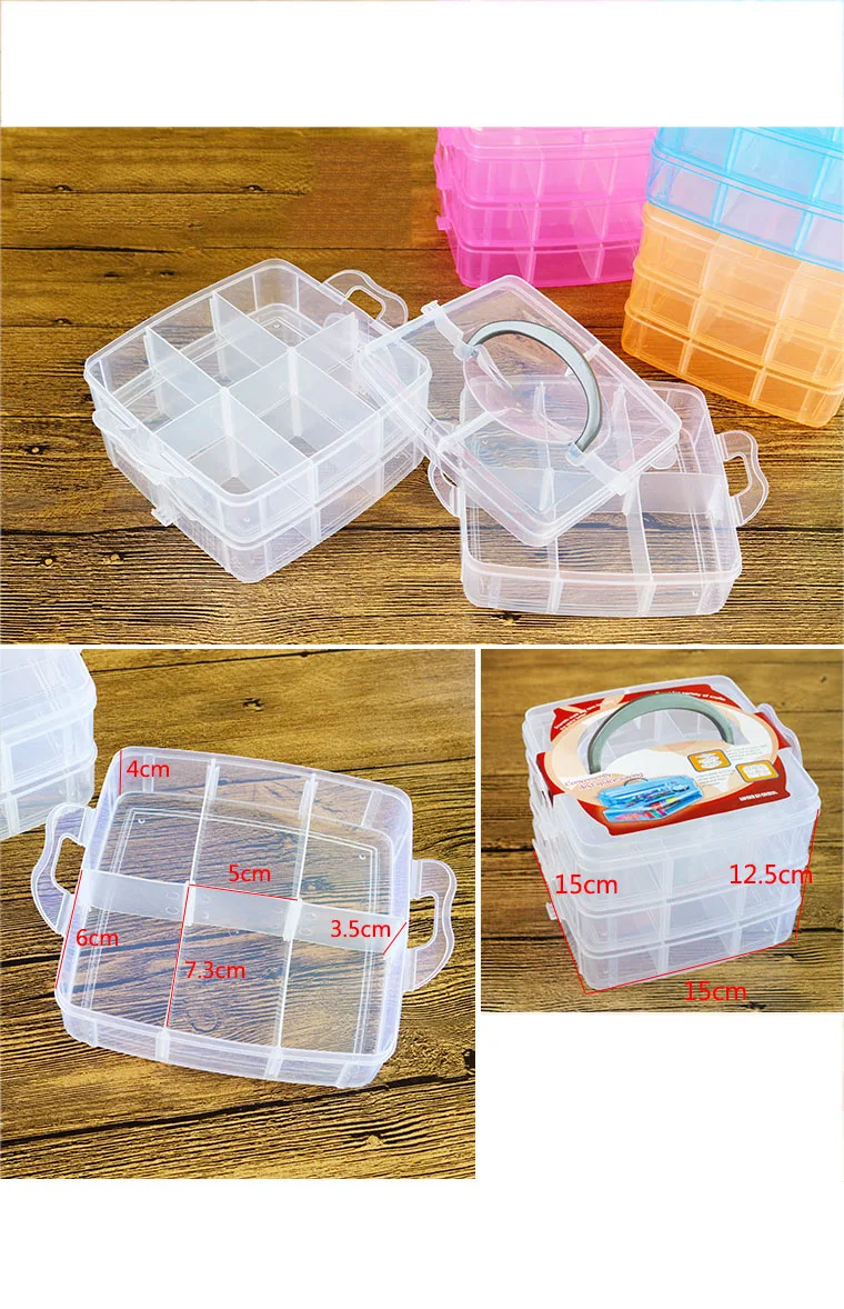 3-слойные отсеки маленькая пластиковая коробка ювелирный бисер контейнер для