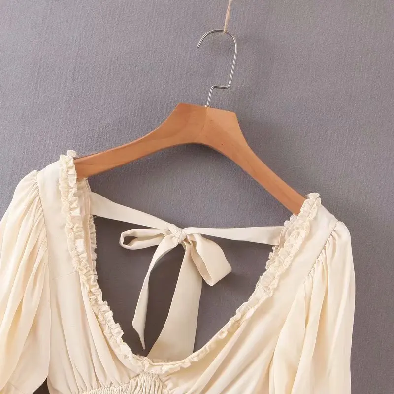 

Summer 2020 boho womens tops and blouses vintage square neck blouse women sexy ruffle blouse puff sleeve crop top blouse korean