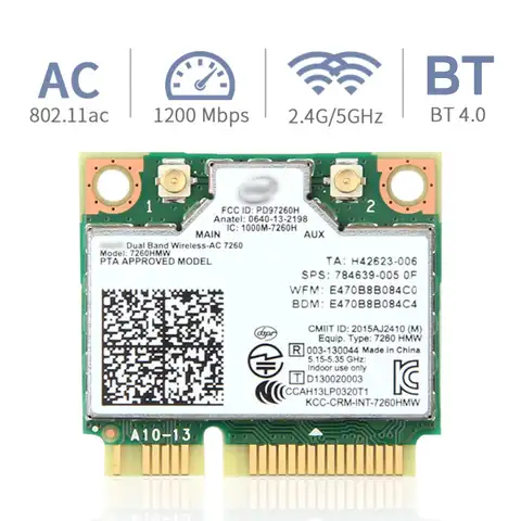 Двухдиапазонная беспроводная карта для Intel 7260 7260HMW ac Mini PCI-E 2,4G/5 ГГц Wlan Wifi Bluetooth-совместимая антенна 4,0/802 ac/a/b/g