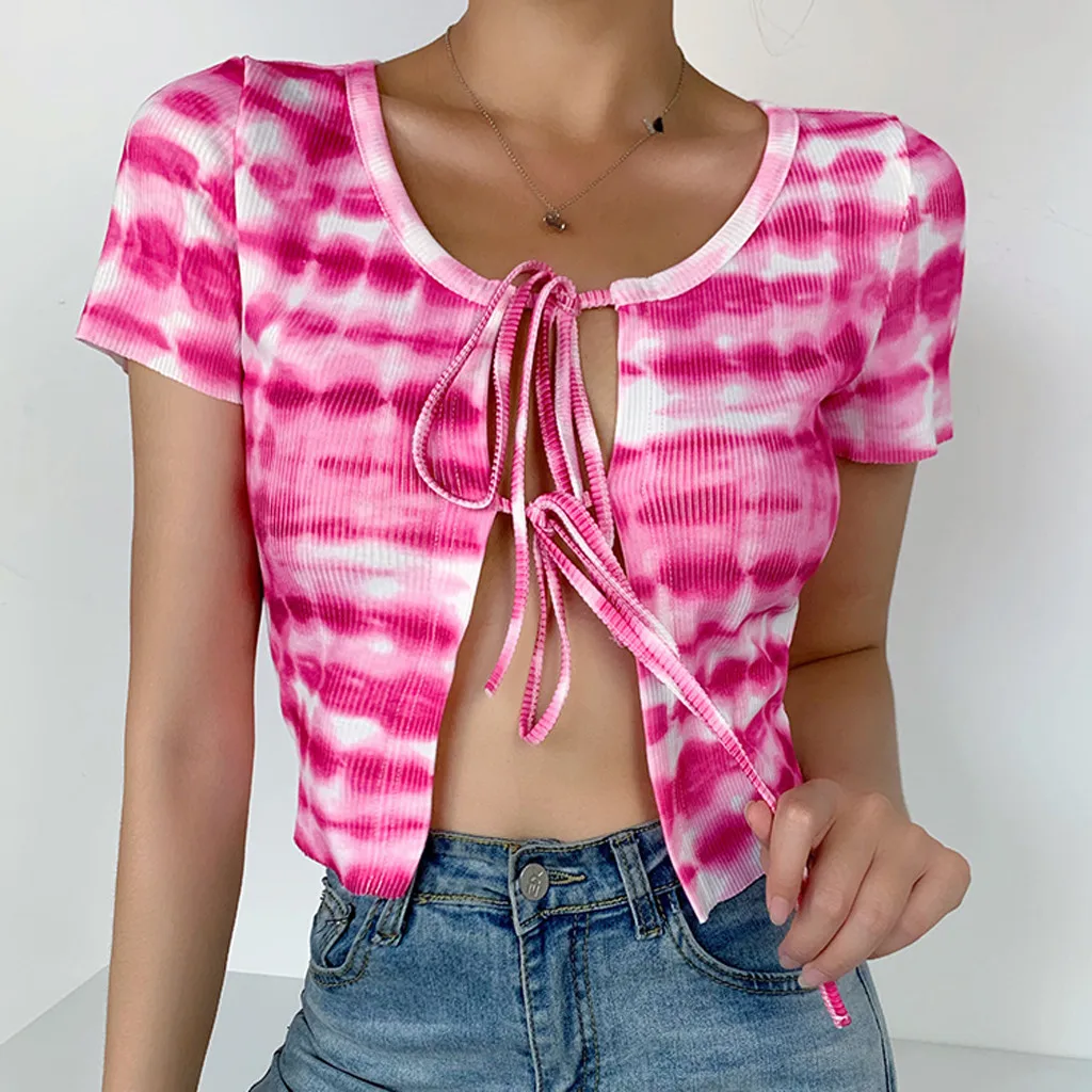 Модная полосатая блузка с принтом пикантные кроп топы на шнуровке повседневный
