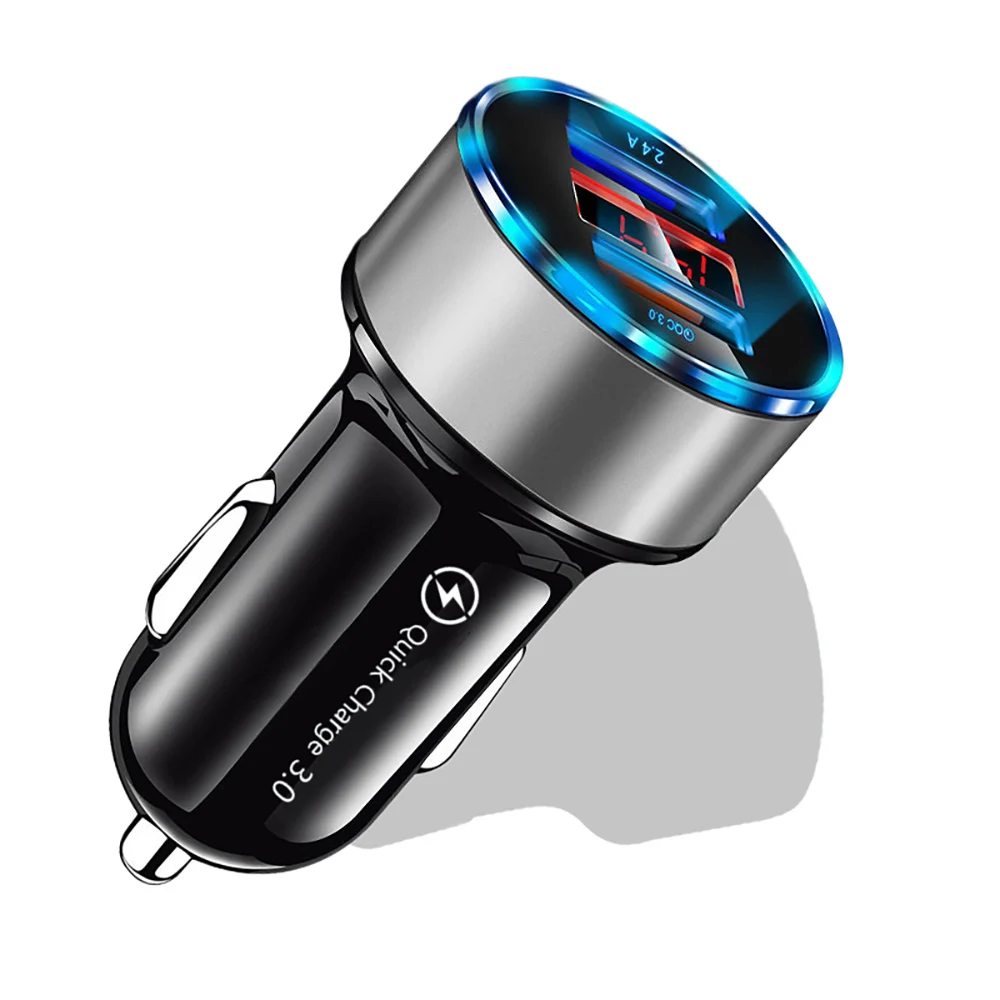 Автомобильное зарядное устройство Quick Charge 3,0 2,0 с двумя usb-портами для iPhone XR 7 samsung QC 3,0, зарядное устройство для телефона, светодиодный адаптер для Xiaomi huawei