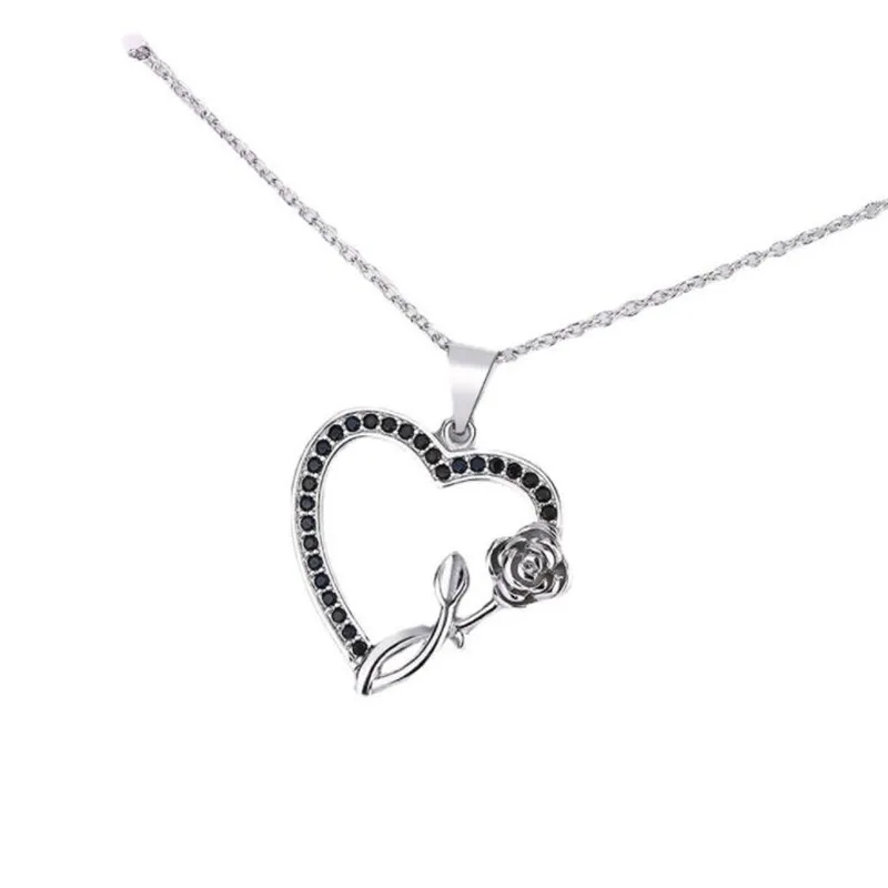 

Genuine Wedding Fine Jewelry Necklace 925 Sterling Silver Love Heart Rose Flowers Necklaces For Women Fairy Collares LN002