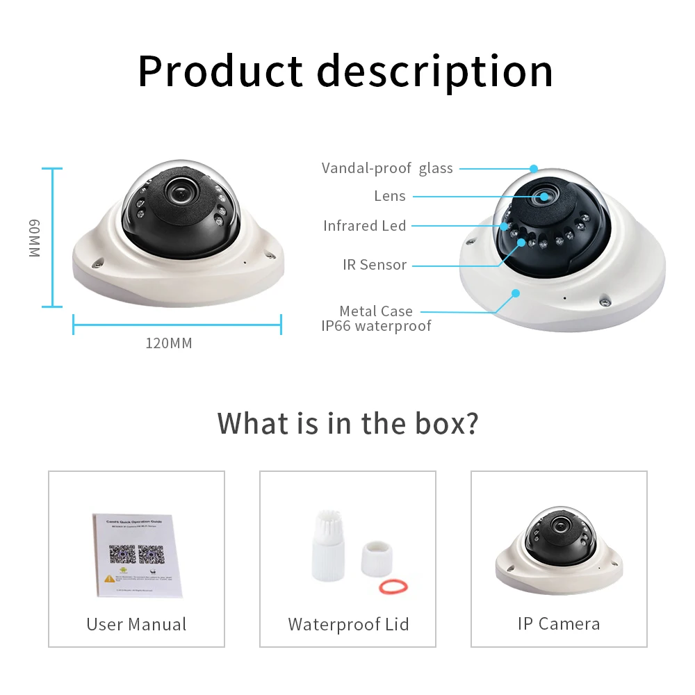 

Hamrolte IP Camera Hi516E 5MP Vandal-proof Waterproof Outdoor Dome Camera Audio Record Motion Detection XMEye ONVIF H.265