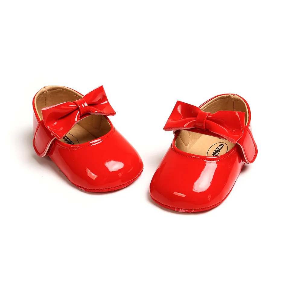 Baby Boots Newborn Girls Shoes PU leather Buckle First Walkers With Bow Red Black Pink White Soft Soled Non-slip Crib |
