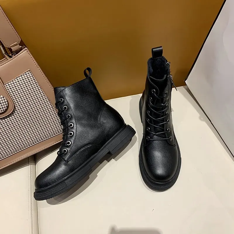 Женские ботинки новинка 2020 зимние мотоциклетные с пряжкой женские на низком