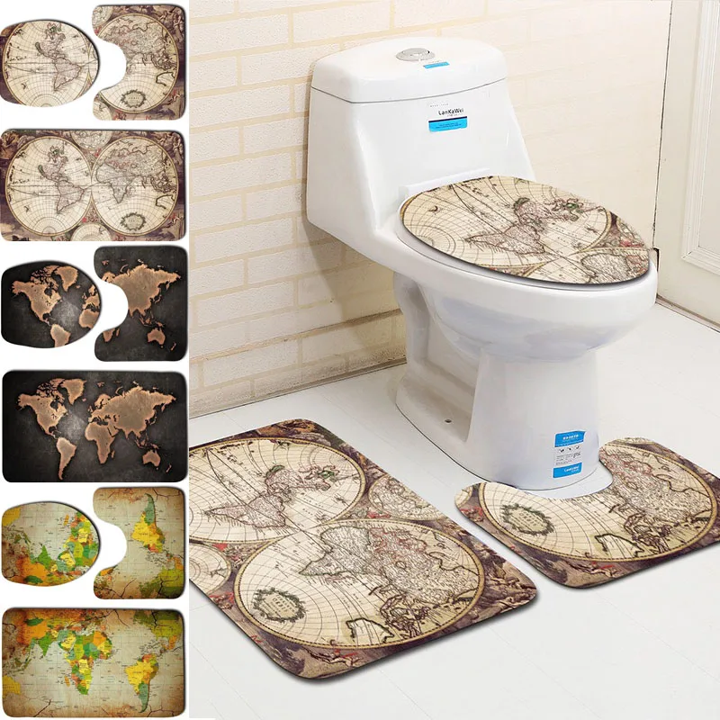 

Коврик с принтом карты мира для ванной комнаты, коврик для ванной, коврики для туалета, Противоскользящий коврик для ванной, коврик для ног н...