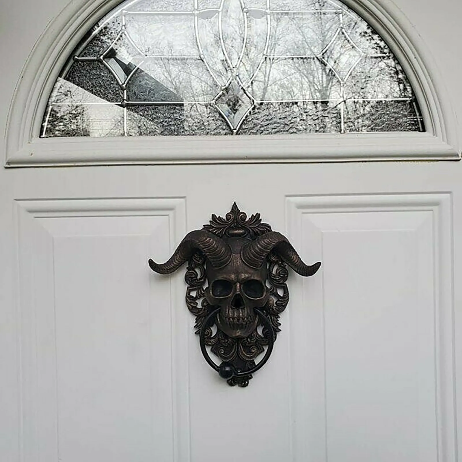 

Horned-god Skull Hanging Door Knocker Heavy Duty Gothic Doorknocker Wall Decor Mysterious Door Knocker Sculpture