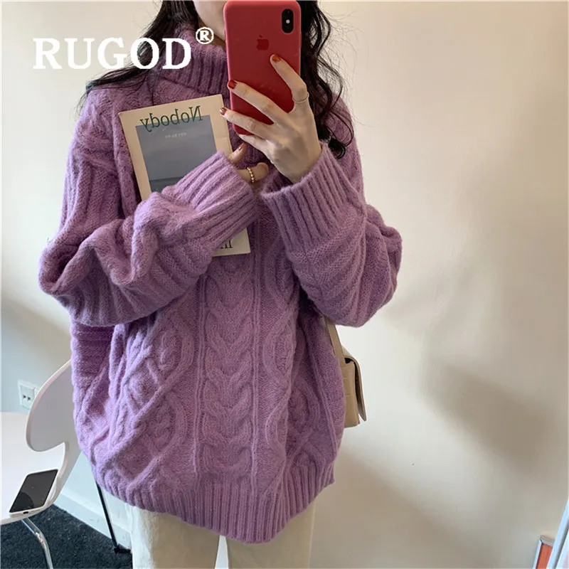 Женский свитер с высоким воротом RUGOD Зимний Свитер оверсайз в Корейском стиле