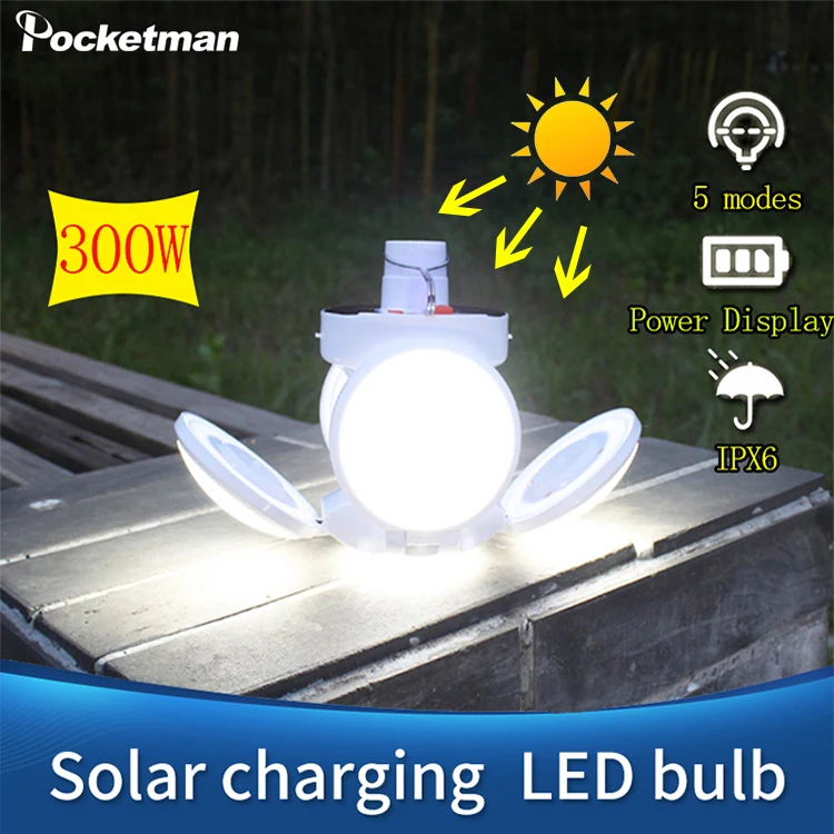 

300W Solar Light Bulb LED Garage Light 42LED Solar Emergency DC Rechargeable Portable Lantern Camping Light Night Market Lamp