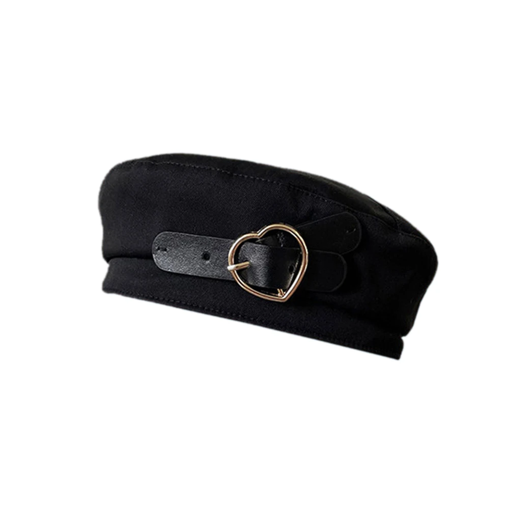 

Sweet Retro Love Beret Women Black Sping And Autumn Thin Breathable Fashion Hat Stereoscopic Leather Metal Painter Caps Female