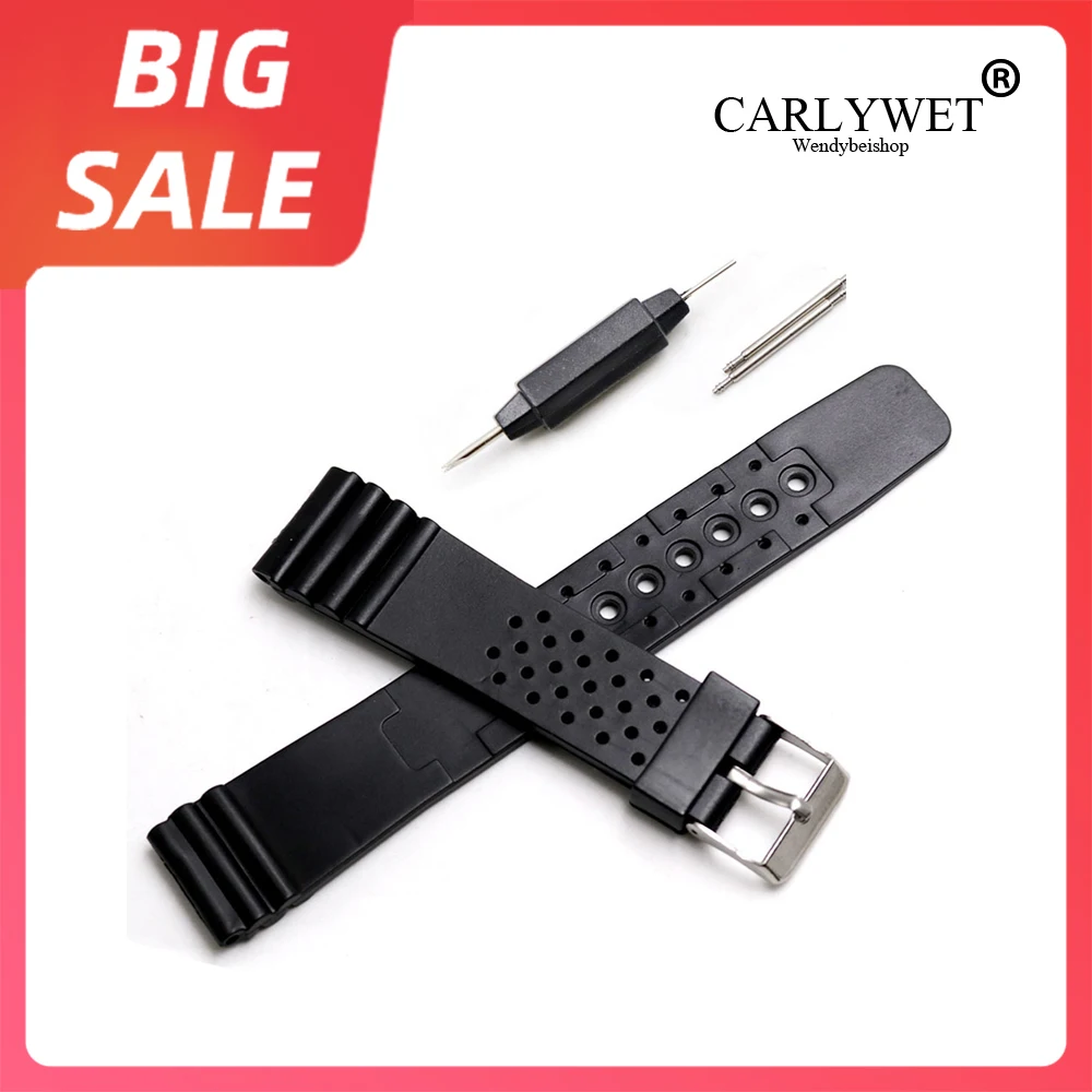 Ремешок для часов CARLYWET 20 мм силиконовый каучук Черный Сменный ремешок Casio Omega Panerai