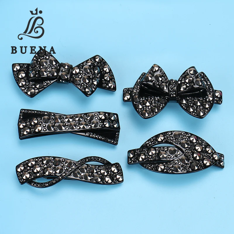 

2021 New Acetate Hair Barrettes with Various Shapes High Quality Black Ore Embellished Hair Clips for Women