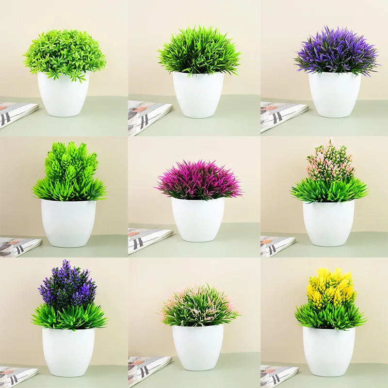 

1Pc Green Artificial Plant Potted Home Decor Bonsai Fake Flower Succulents Grass Potted Balcony Decoration Hotel Garden Ornament