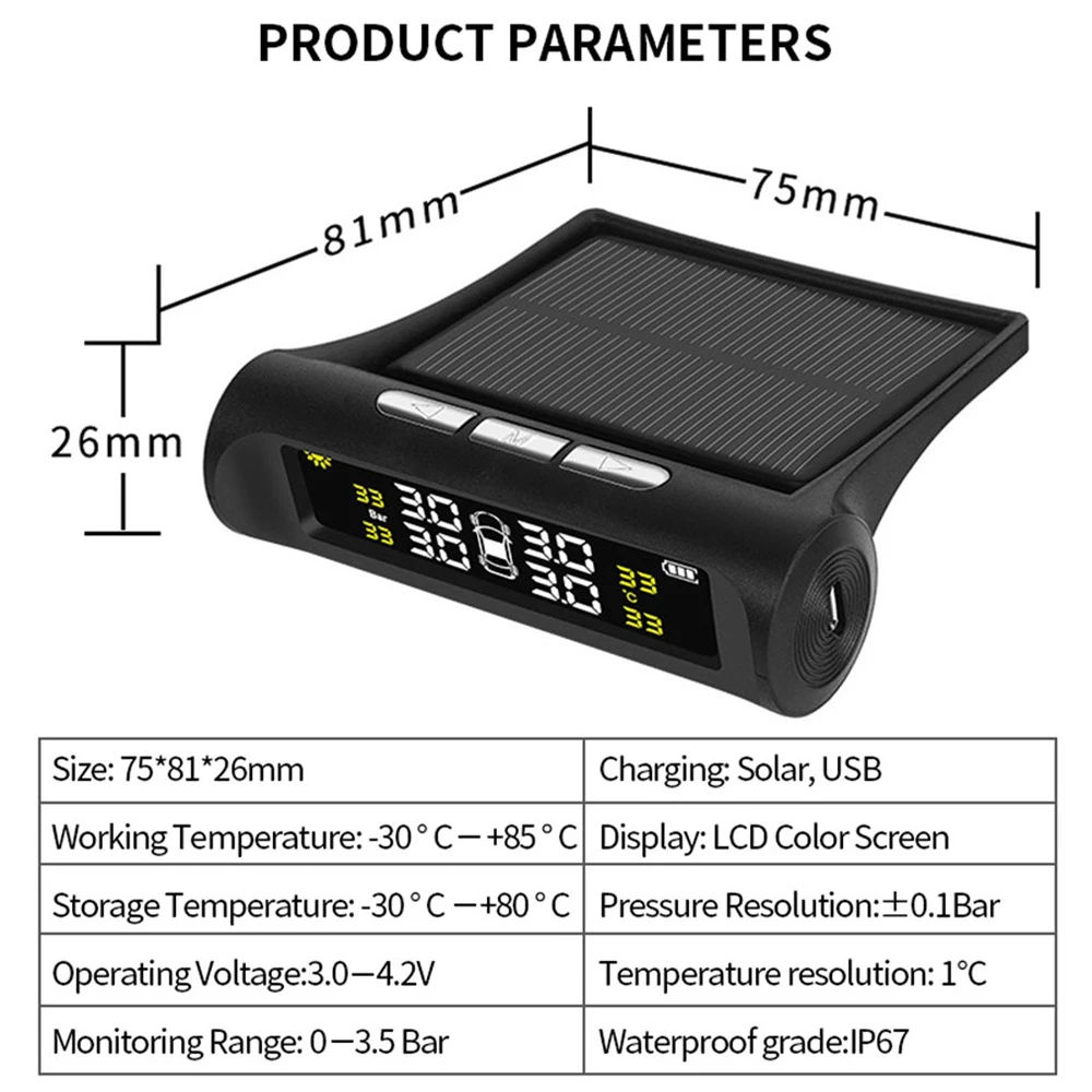 Система контроля давления в шинах TPMS на солнечной батарее 4-х колесный внутренний