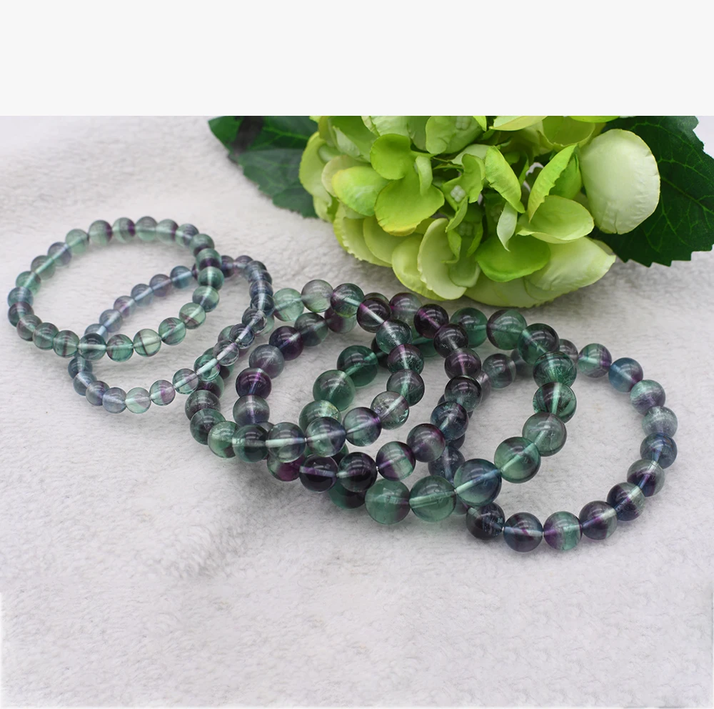 6-10mm Natural Crystal Rainbow fluorite  Round AAA Gem stone Beads Stretchable Bracelet -8