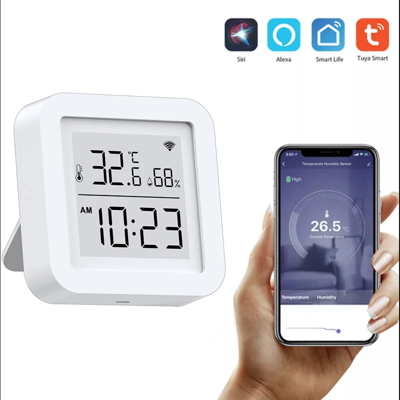 

Датчик температуры и влажности Tuya Wi-Fi для умного дома со светодиодный ным экраном