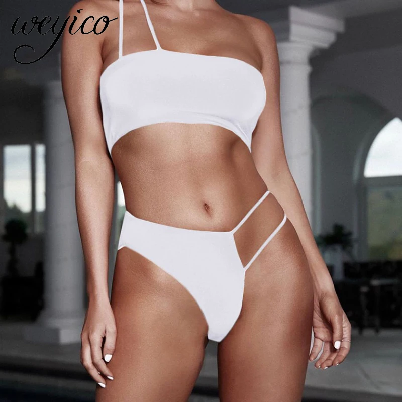 Микро бикини набор купальный костюм для женщин одно плечо ремни купальники