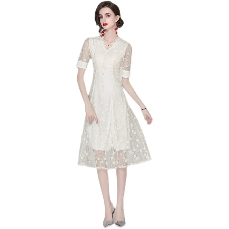 

big spring/summer 2021 women's fashion dress v-neck 5 minutes of sleeve of cultivate morality show thin bud silk dress