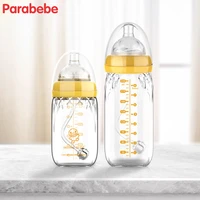 parabebe glass bottle newborn baby bottle straw gravity ball anti flatulence children feeding bottle 180ml 240ml milk bottle