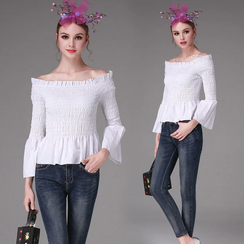 Стильные женские сексуальные осенние тонкие топы с открытыми плечами блуза