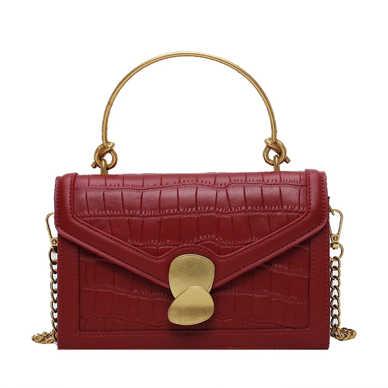 

Stone Pattern PU Leather Crossbody Bags For Women 2020 Small Totes With Metal Handle Lady Shoulder Messenger Bag Handbags