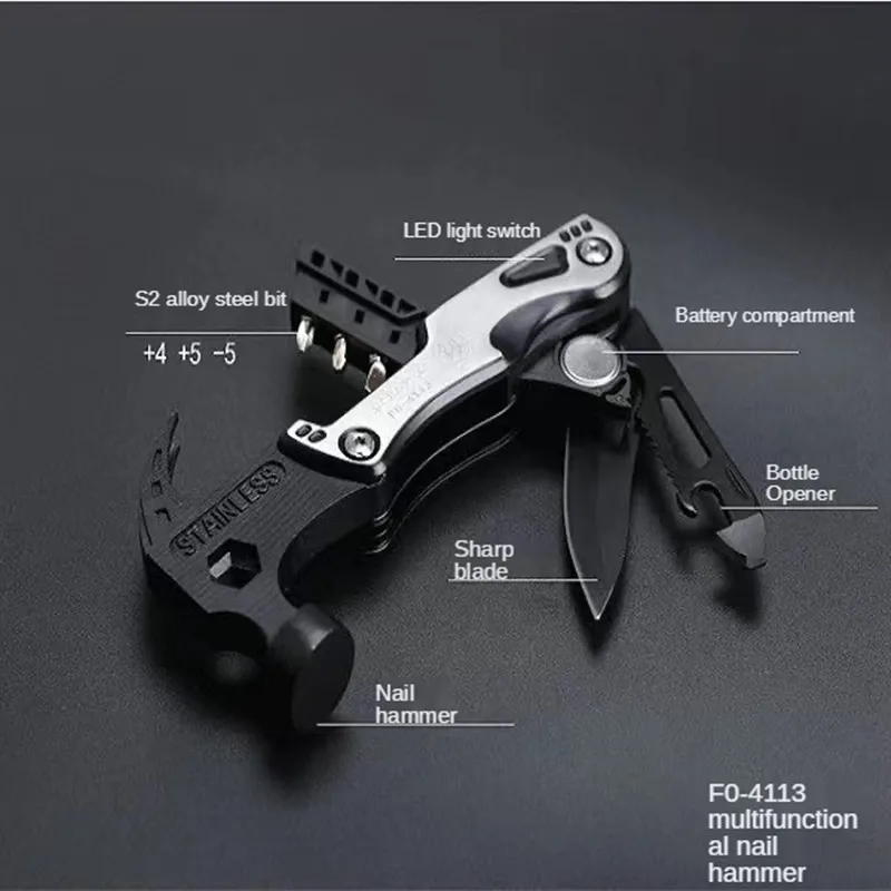 

Multifunctional Combination Folding Pliers Car Safety Hammer Escape Hammer Claw Hammer Outdoor Self-defense Camping Tool