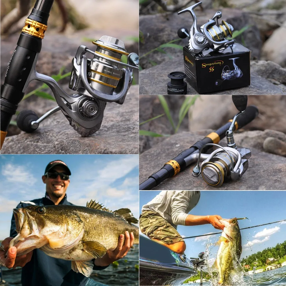 

Sougayilang Metal Body Spinning fishing Reel 13+1BB Double Spool 5.5:1 Ultra Smooth with Anti-Collision Fishing Balance Bar