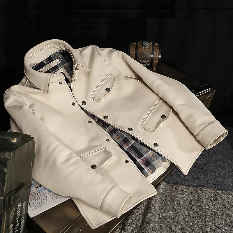 Роскошная кожаная приталенная куртка для мужчин винтажная короткая женская в