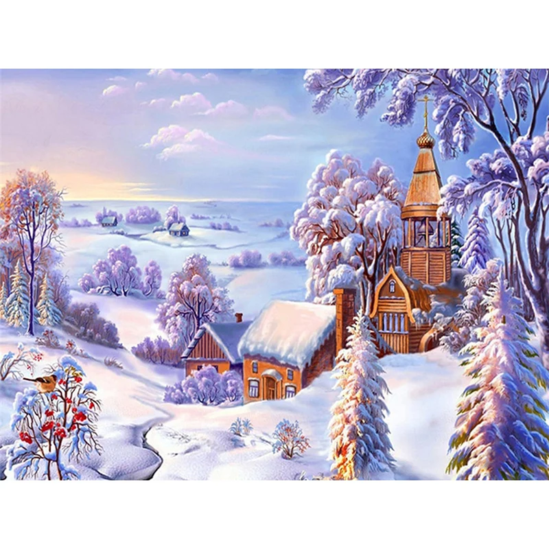 

Алмазная 5D картина «сделай сам», зимний пейзаж, дом с деревом, полная круглая мозаика, снежный пейзаж, вышивка крестиком, алмазная вышивка Ст...
