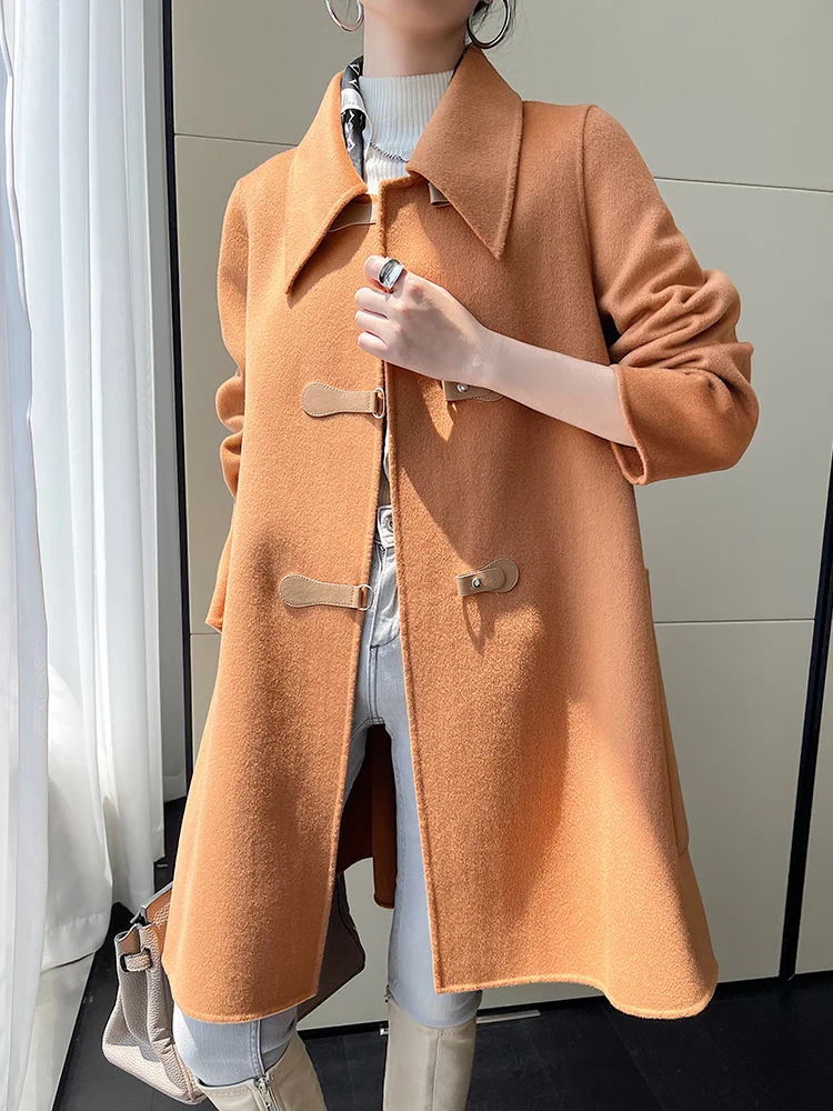 

Double sided cashmere coat women's small medium length new high-end loose Cape wool coat in autumn and winter 2021