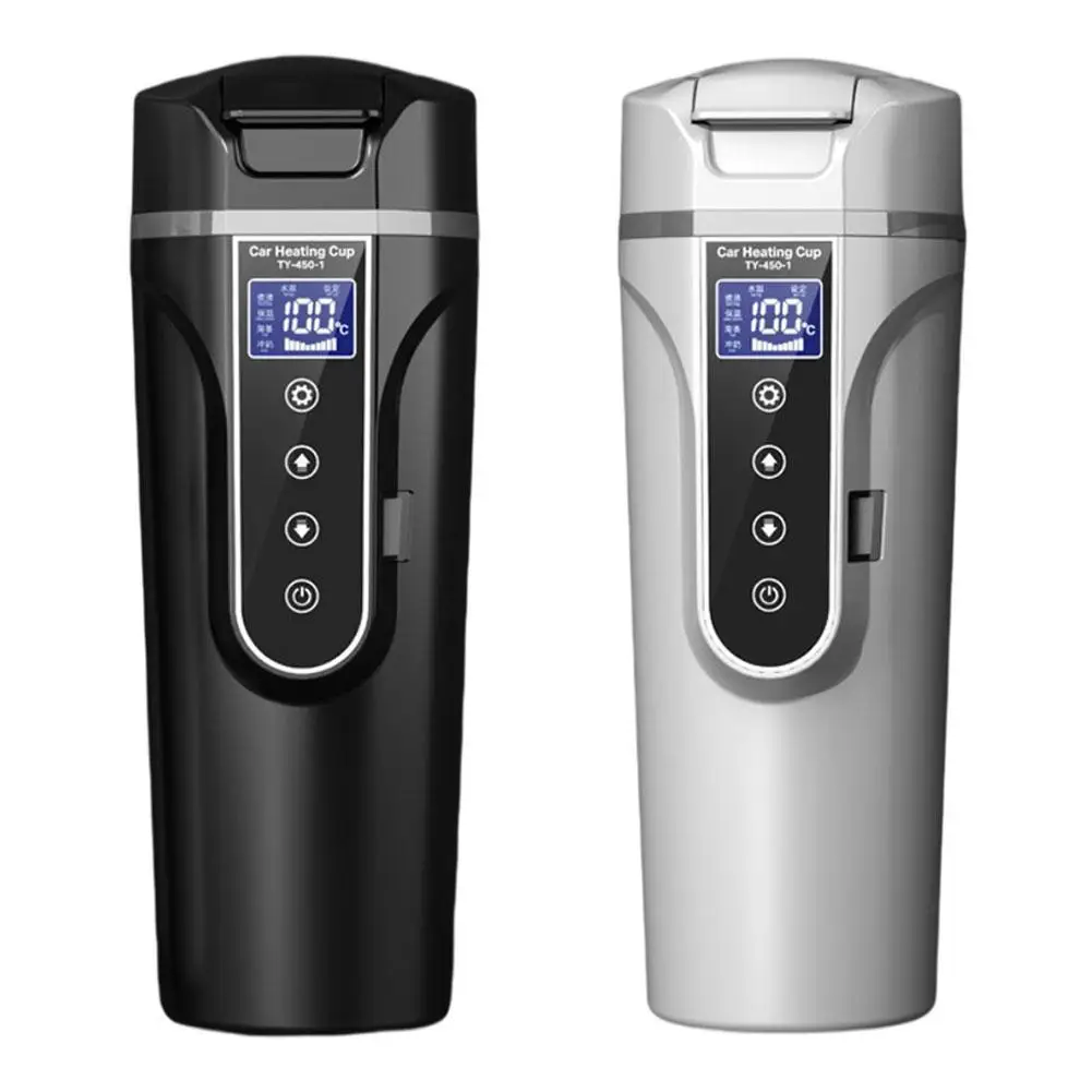 

Black White Portable Smart Digital Display Lcd Car Electric Hot Water Cup Car Boiling Cup 12v 24v Steel Vacuum Flask