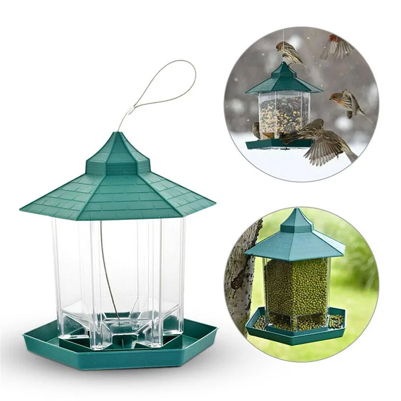 Bird Food Container Outdoor Green Feeder Plastic Hanging Waterproof Pet Supplies Garden Decoration | Дом и сад