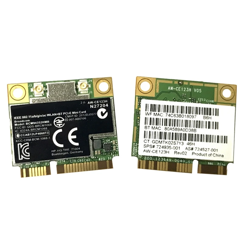 BCM4352 BCM94352HMB Половина мини PCIe PCI Express беспроводной WIFI WLAN BT Bluetooth карта 802.11AC 867 Mhz для