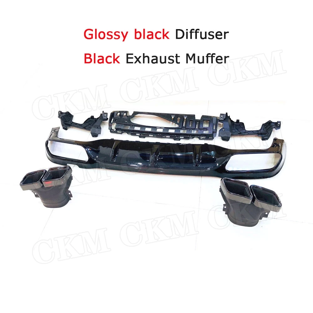 Glossy black Black PP E класс диффузор, губа на задний бампер с выхлопными наконечниками 4 выхода для Benz W213 E200 E300 E43 Спорт изменение на E63 AMG вид 17-18 - Цвет: Glossy black Black